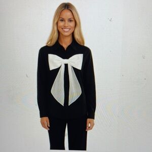 Elegant Black Blouse with White Bow